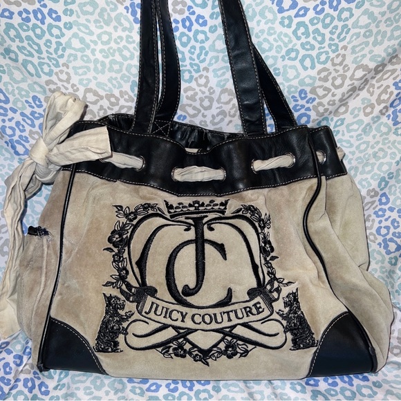 Vintage Grey Black Juicy Couture Tote Bag Purse Daydreamer Velour